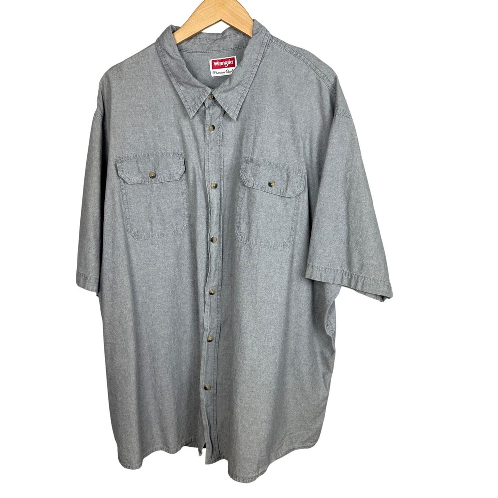 Wrangler Vintage 90s Button-Up Shirt Men's 3XL Gray Cotton Short Sleeve